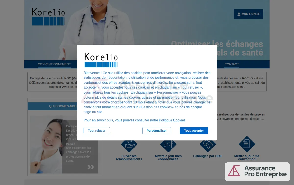 Capture : Korelio - organisme tiers payant